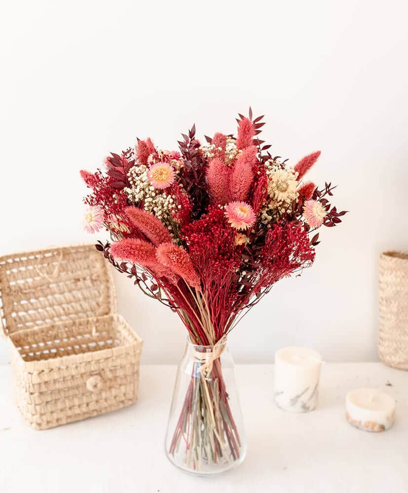Bouquet fleurs séchées Begur rouge