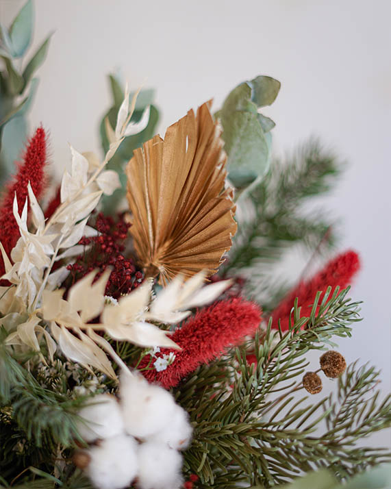 Bouquet de Noël rouge fleurs séchées Bouquet de Noël rouge sapin fleurs séchées