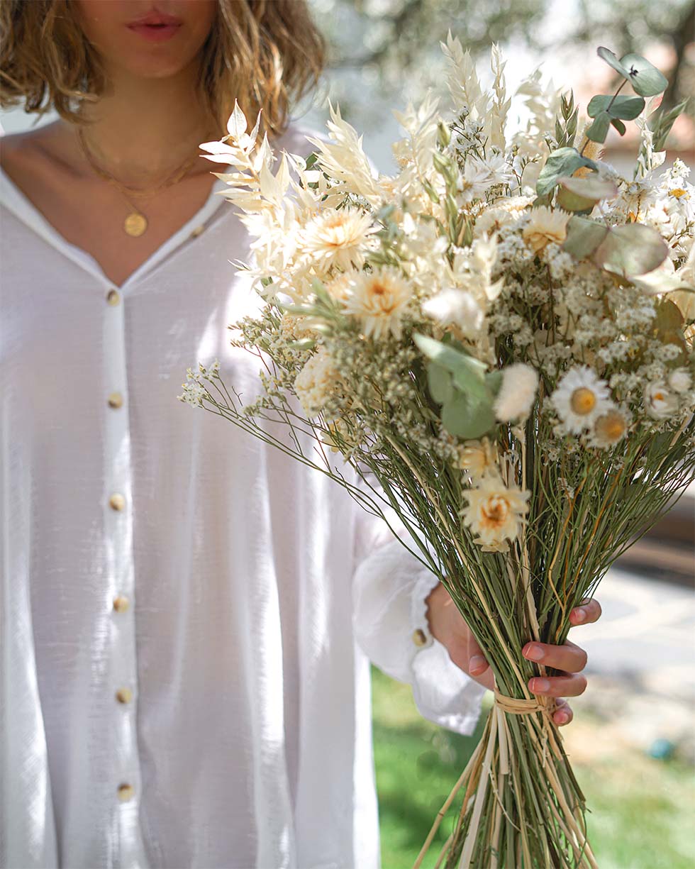 Bouquet fleurs séchées blanc