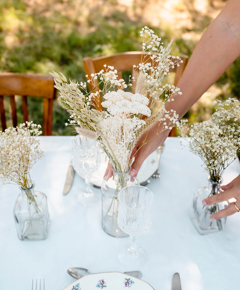 Decoration De Table Mariage Bapteme Et Communion Avec Fleurs Sechees Rosa Cadaques