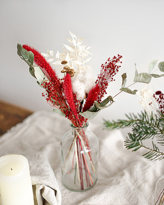 Fiole soliflore fleurs séchées Noël Fiole soliflore fleurs séchées décoration Noël