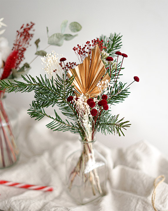 Soliflores fiole fleurs séchées Noël Fiole soliflore fleurs séchées décoration Noël
